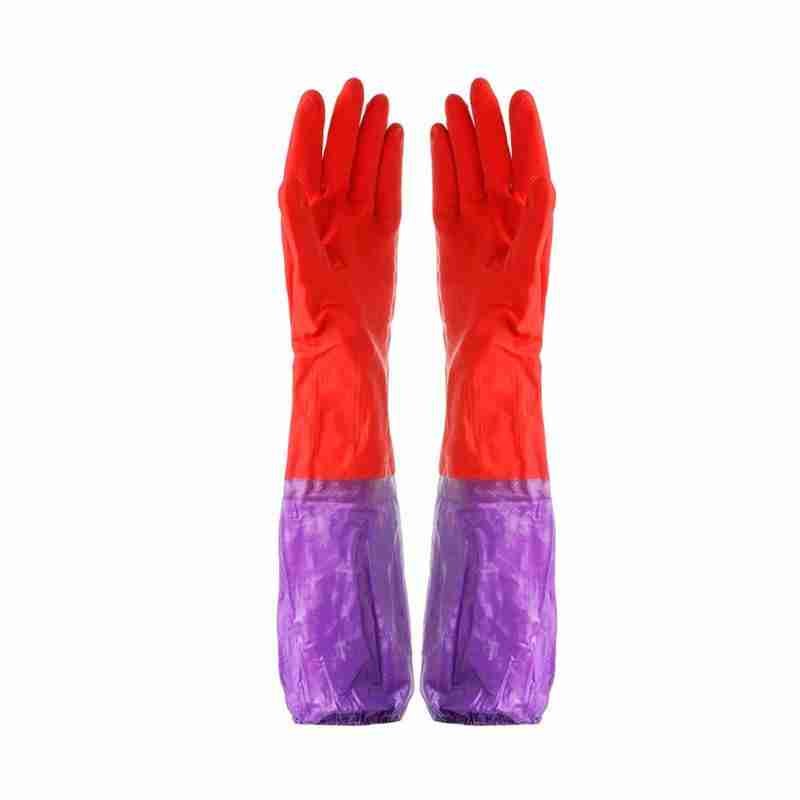Long, fleece-lined winter dishwashing gloves, rubber laundry gloves, waterproof and warm. - Image 1